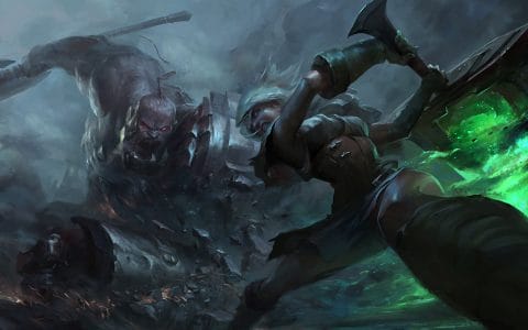 Riven Fighting Sion for Conrol over Lane in League of Legends